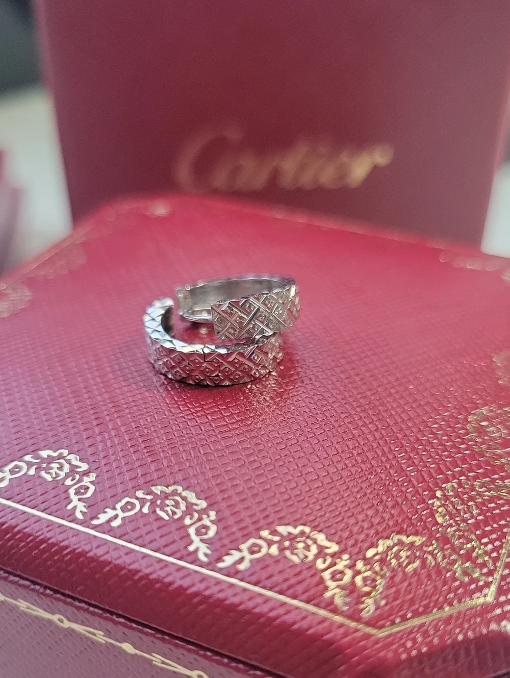 18 KT White Gold Diamond Cut Infinity Earrings